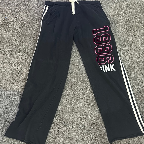 PINK Victoria's Secret Pants - PINK Victoria's Secret Black and Pink Sweatpants with Stripe Detail